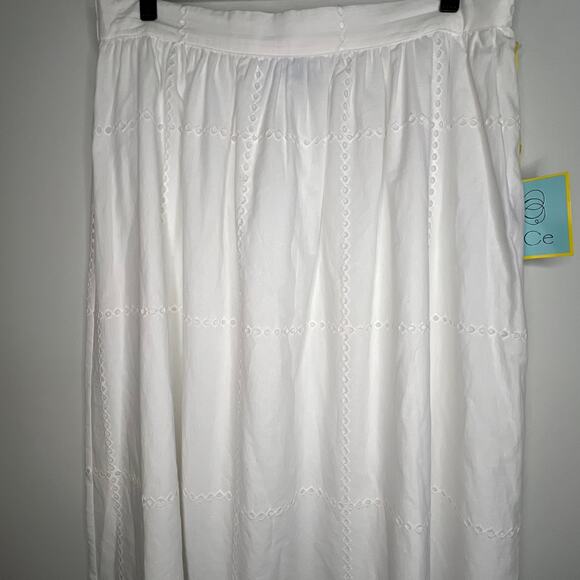 Cece White Poplin Eyelet Windowpane Maxi Skirt Size Large - Picture 4 of 7